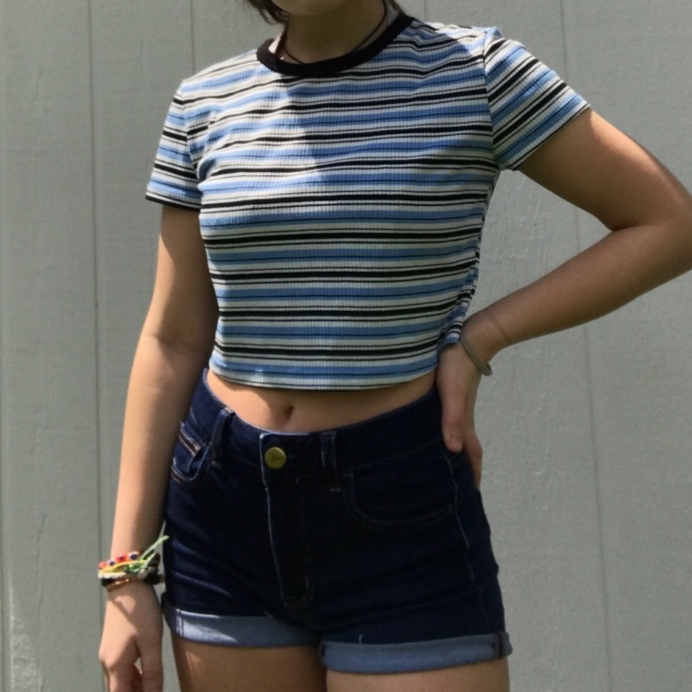 Blue Striped Crop Top